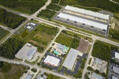 Industrial park warehouse aerial view