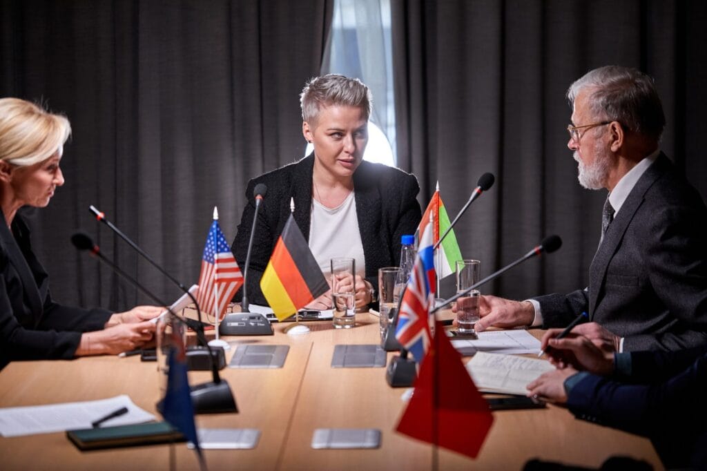 Diplomatic business meeting flags under the UK-Vietnam strategic partnership