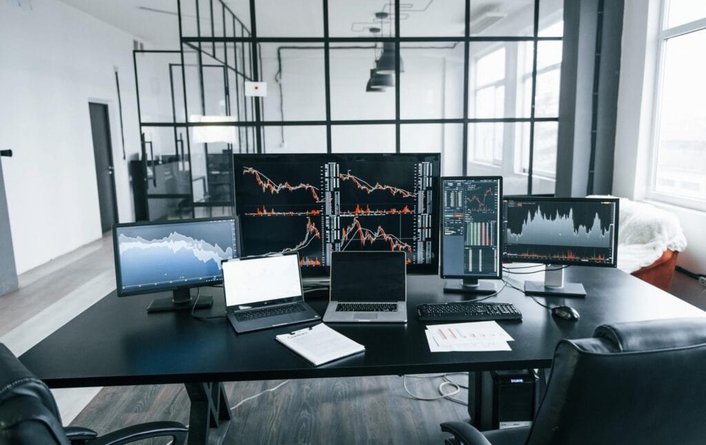 Financial trading office screens