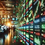 Stock market data screens tracking emerging market index reclassification
