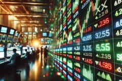 Stock market data screens tracking emerging market index reclassification
