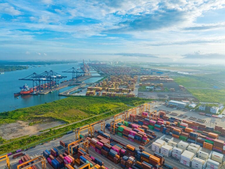 Container port in Vietnam handling the export cargo behind Q1 GDP growth