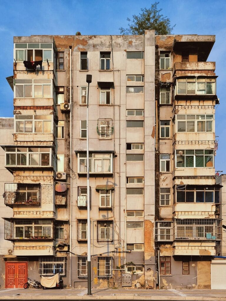 Old apartment buildings urban city